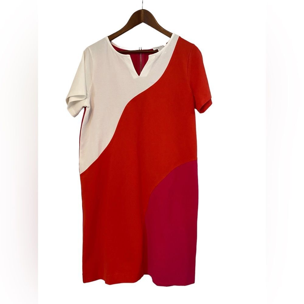 JOAN VASS Womens Vintage Color Block Cotton Midi Dress- L